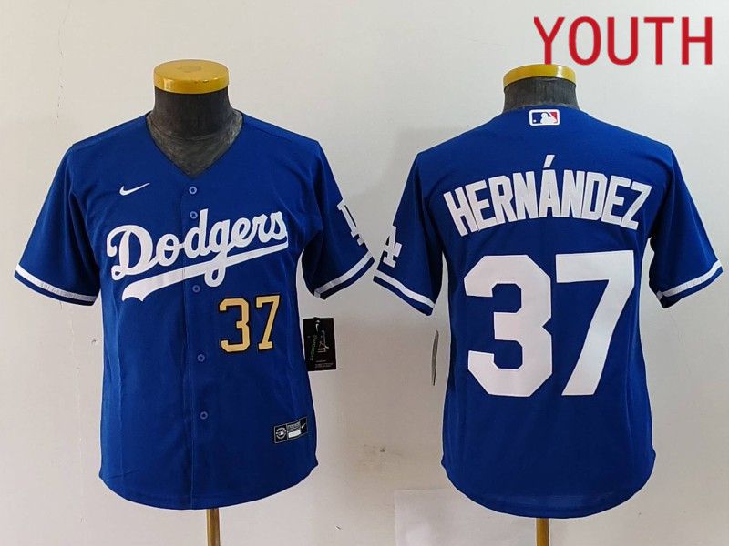 Youth Los Angeles Dodgers 37 Hernandez Blue Nike Game 2024 MLB Jersey style 7242